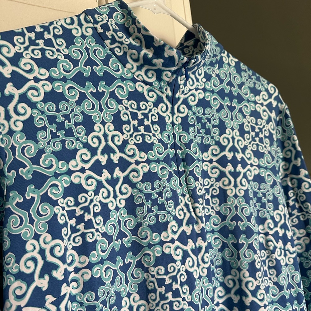 J. McLaughlin Bedford Dress Collared Fitted 3/4 sleeves zip Monaco Blue White - Picture 3 of 7